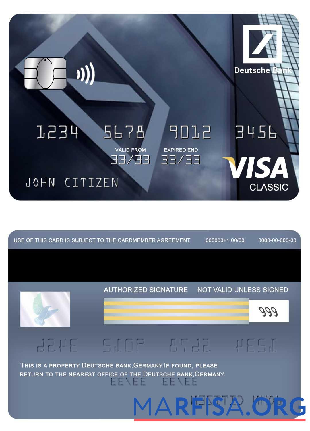 Printable Germany Deutsche bank visa classic card sample